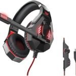 سماعات رأس Q10 بإضاءة ليد افتراضية 7.1 قناة بمنفذ USB مع ميكروفون بخاصية إلغاء الضوضاء وصوت ستيريو محيطي 3D وتحكم في مستوى الصوت للكمبيوتر وماك وأجهزة تشغيل ألعاب الفيديو من اوفلينج، أسود وأحمر