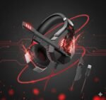 ⁦سماعات رأس Q10 بإضاءة ليد افتراضية 7.1 قناة بمنفذ USB مع ميكروفون بخاصية إلغاء الضوضاء وصوت ستيريو محيطي 3D وتحكم في مستوى الصوت للكمبيوتر وماك وأجهزة تشغيل ألعاب الفيديو من اوفلينج، أسود وأحمر⁩ - الصورة ⁦2⁩