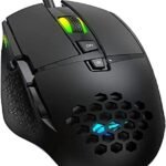 ماوس العاب جيمي نوت باضاءة LED بالوان RGB وتصميم خلية النحل وبـ8 ازرار و3200 نقطة لكل بوصة من هافيت، MS1022، سلكي