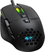 ماوس العاب جيمي نوت باضاءة LED بالوان RGB وتصميم خلية النحل وبـ8 ازرار و3200 نقطة لكل بوصة من هافيت، MS1022، سلكي