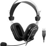 سماعة HU-50 على الأذن ايه 4 تيك HU -50 يو اس بي دردشة سلكية -مايكروفون بخاصية الغاء الضوضاء مع خطاف للأذن - للحاسوب الشخصي - اسود