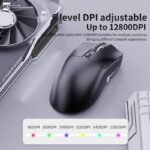 ⁦ماوس بلوتوث R8 G313 ثلاثي الاوضاع/ لاسلكي 2.4G - قابل للبرمجة 6D (برنامج) - 12800DPI - بطارية 400mAh قابلة لاعادة الشحن - قاعدة شحن مغناطيسية RGB خفيفة الوزن | اسود⁩ - الصورة ⁦3⁩