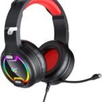 سماعة رأس سلكية للألعاب من هافيت، بمكبرات صوت 50 ملم مع إضاءة ار جي بي ومنفذ USB 3.5 ملم، لون أسود وأحمر، موديل H2233D