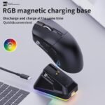 ⁦ماوس بلوتوث R8 G313 ثلاثي الاوضاع/ لاسلكي 2.4G - قابل للبرمجة 6D (برنامج) - 12800DPI - بطارية 400mAh قابلة لاعادة الشحن - قاعدة شحن مغناطيسية RGB خفيفة الوزن | اسود⁩ - الصورة ⁦2⁩