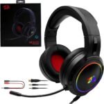 سماعة راس للالعاب مينتو H270 باضاءة ار جي بي من ريدراجون - مكبرات صوت داخلية 50 ملم - ميكروفون بخاصية الغاء الضوضاء - لاجهزة الكمبيوتر الشخصي/ بلاي ستيشن 4/ اكس بوكس/ الموبايل، أسود، سلكي، فوق الأذن