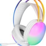 سماعة راس ستيريو للالعاب شفافة GH-511 Xtrike-Me - اضاءة RGB ديناميكية على شريط الرأس - ميكروفون تقليل الضوضاء - 2 × مقبس 3.5 ملم + USB للضوء لاجهزة الكمبيوتر والجوال واجهزة تشغيل العاب الفيديو الرقمية