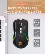 ⁦ماوس العاب لاسلكي R8 1761 RGB قابل لاعادة الشحن بوضع مزدوج وبلوتوث 2.4G 10 متر - اضاءة RGB - 7 ازرار - زر تشغيل/إيقاف موفر للطاقة - 3200 نقطة لكل بوصة - خفيف الوزن - للاعمال المكتبية⁩ - الصورة ⁦4⁩