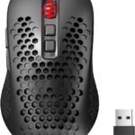 ماوس ألعاب لاسلكي M694 من ريدراجون بهيكل خلية نحل 7200 نقطة لكل انش ثلاثي الأوضاع خفيف الوزن بإضاءة ار جي بي و7 ازرار قابلة للبرمجة وبطارية تدوم طويلا ويدعم البرنامج للكمبيوتر وماك