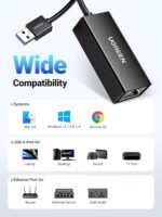 ⁦محول USB 3.0 الى إيثرنت ار جيه 45 جيجابت من يوجرين (أسود) - 20256⁩ - الصورة ⁦5⁩