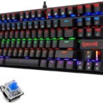 كيبورد العاب ميكانيكي K552 كومارا من ريدراجون، مفاتيح بلون أزرق وإضاءة خلفية بألوان قوس قزح، 87 مفتاح مقاس TKL، عربية وإنجليزية، أسود، USB