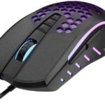 ماوس هوني كومب للالعاب بفضاء لوني ار جي بي، خفيف الوزن - GM015 من ميشن (6400 نقطة لكل بوصة) مناسب للاستخدام مع اجهزة الكمبيوتر واللاب توب، اسود، USB