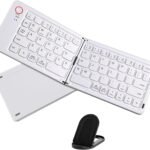 كيبورد بلوتوث صغير B023 قابل للطي وقابل لاعادة الشحن 5.1 - مزامنة حتى 3 اجهزة - خاصية الاستيقاظ/السكون التلقائي المغناطيسي المحمول لويندوز/اندرويد IOS/اللابتوب/التلفزيون (حامل مجاني) (ابيض)