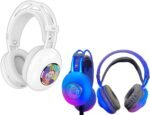 سماعة راس لاسلكية AH-980G مريحة للالعاب بفضاء لوني ار جي بي، مشغلات ديناميكية 40 ملم، تقليل الضوضاء، صوت جهوري نقي، USB نوع C، تدعم كيبل AUX للاطفال والبنات (ابيض 1)