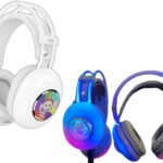 سماعة راس لاسلكية AH-980G مريحة للالعاب بفضاء لوني ار جي بي، مشغلات ديناميكية 40 ملم، تقليل الضوضاء، صوت جهوري نقي، USB نوع C، تدعم كيبل AUX للاطفال والبنات (ابيض 1)