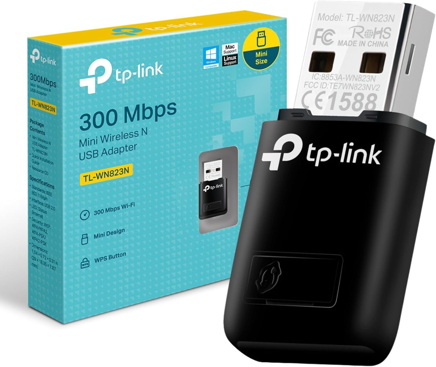 71KCj-XLgJL._AC_SL1500_ محول تي بي لينك TL-WN823N ميني لاسلكي N USB بسرعة 300 ميجابت في الثانية - الصورة 1
