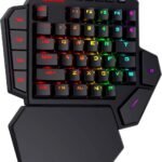 لوحة مفاتيح ميكانيكية للألعاب K585 دي اي تي اي تعمل بيد واحدة من ريدراجون- الوان RGB - مفاتيح زرقاء - 42 مفتاح - 7 مفاتيح ماكرو على الكيبورد - مسند معصم قابل للفصل، أسود