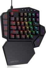 لوحة مفاتيح ميكانيكية للألعاب K585 دي اي تي اي تعمل بيد واحدة من ريدراجون- الوان RGB - مفاتيح زرقاء - 42 مفتاح - 7 مفاتيح ماكرو على الكيبورد - مسند معصم قابل للفصل، أسود