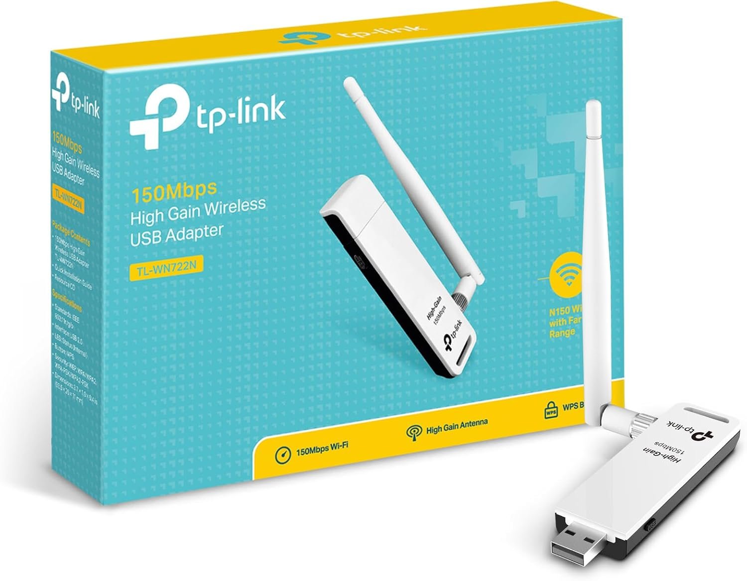 71vUb6+TiQL._AC_SL1500_ دونجل واي فاي نانو USB من تي بي لينك، محول شبكة لاسلكي عالي الكسب 150 ميجابت لكل ثانية للكمبيوتر المكتبي واللاب توب، يدعم ويندوز 10/8.1/8/7/اكس بي لينكس 2.6.18-4.4.3، ماك او اس 10.9-10.15 (TL-WN722N) - الصورة 1