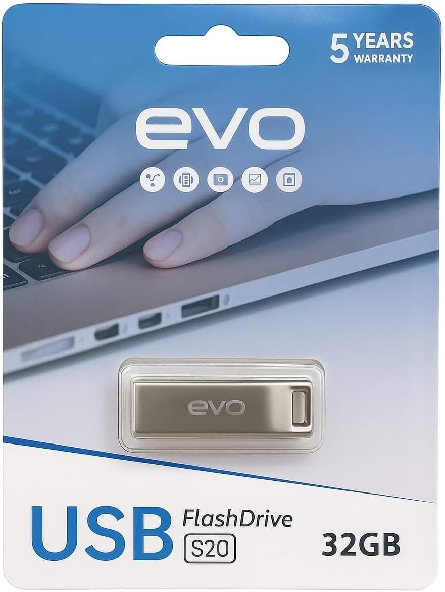 618QB3xgahL._AC_SL1424_ ذاكرة فلاش ايفو بسعة 32 جيجابايت، واجهة USB 2.0، هيكل معدني، فضي - Image 1